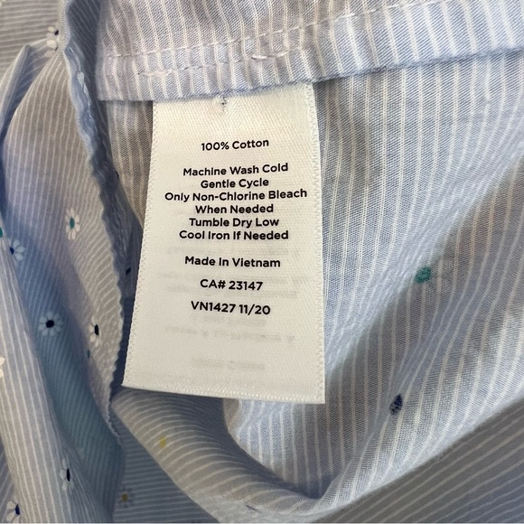 Talbots Cotton Poplin Button Front Blouse Daisy Stripe Blue 3X Spring Floral - Picture 6 of 6